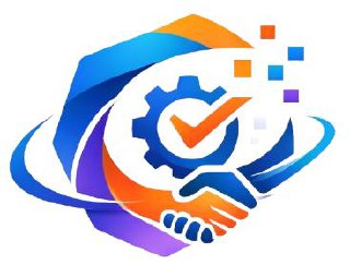 TOYBITS Logo - Stylized handshake with gear and checkmark representing partnership, quality assurance, and digital services